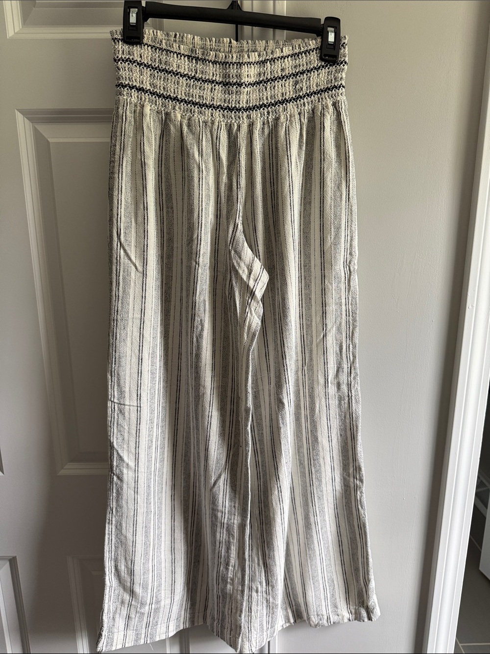 Rewash Cream and Black Striped Smocked Waist Maxi Pants